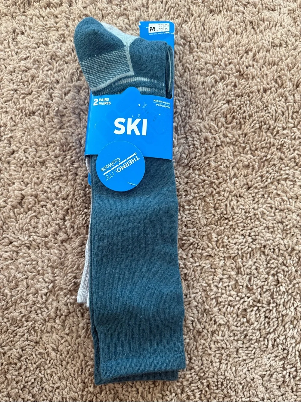 Columbia Men's Ski Crew Socks - Teal & Light Gray (2 Pairs)